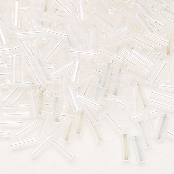 Bead, Preciosa Ornela Czech glass, bugle bead, pkg/50g, 1/4 inch, blue iris translucent clear, (58135). image number 0