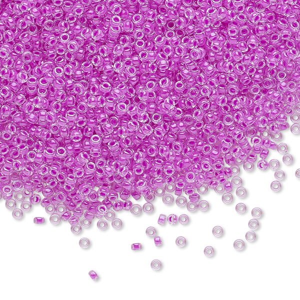 Seed bead, Miyuki, glass, pkg/35g, #15 rocaille, translucent luminous inside dyed color purple, (RR-4303). image number 0