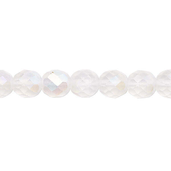 Bead, Czech fire-polished glass, matte opal AB, 8mm faceted round. Sold per 15-1/2" to 16" strand. image number 0