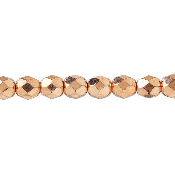 Bead, fire-polished, copper-plated glass, opaque clear, 6mm faceted round. Sold per 1 mass, approximately 1,200 beads. image number 0