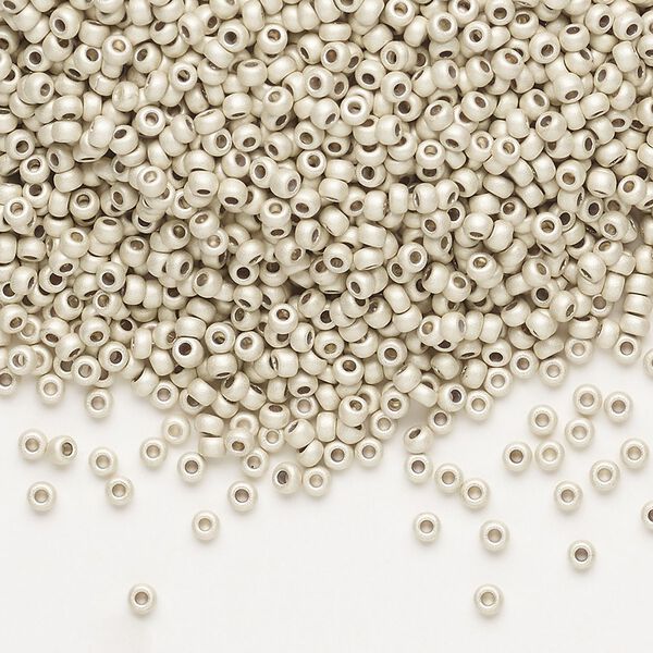 Seed bead, Preciosa Ornela Czech glass, pkg/50g, #11 rocaille, opaque matte metallic terra dyed silver clear, (18503). image number 0
