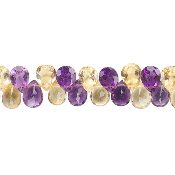 Amethyst / citrine 1pkg1, hand-cut top-drilled faceted teardrop bead B grade, 8 inch 7x4mm image number 0