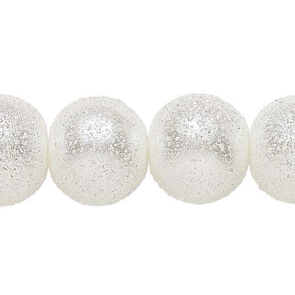 Bead, glass, opaque white, 16mm textured round. Sold per 15-1/2" to 16" strand. image number 0
