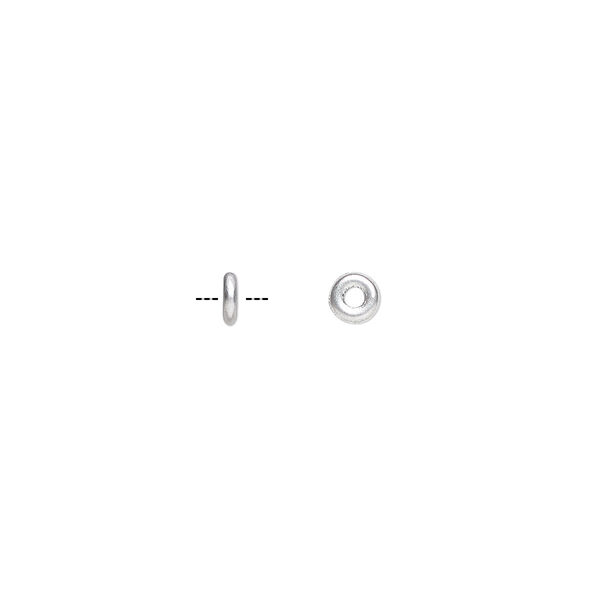 Bead, Czech pressed glass, opaque satin silver, 4x1mm ring. Sold per pkg of 100. image number 0