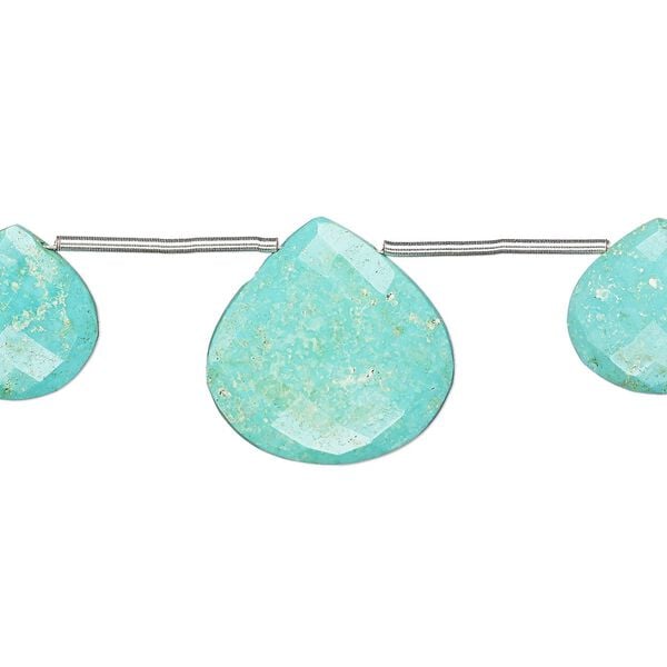Imperial crown turquoise 1pkg3, hand-cut top-drilled faceted puffed teardrop bead natural 13-17mm / 17x17mm-21x21mm image number 0
