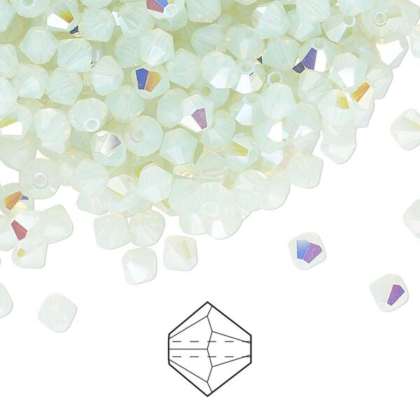 Bead 720pk chrysolite opal AB, Preciosa Czech crystal 4mm bicone image number 0