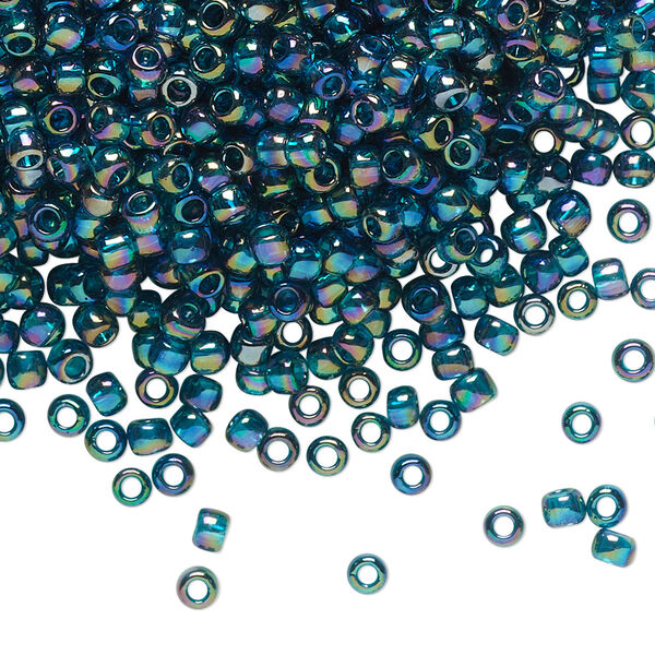 Seed bead, TOHO BEADS®, glass, pkg/250g, #8 round, translucent rainbow teal (TR-08-167BD). image number 0