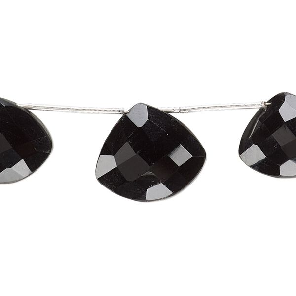 Black onyx 1pkg3, hand-cut top-drilled faceted puffed triangle bead graduated 15x13mm-17x15mm image number 0
