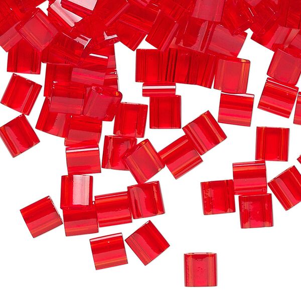 Seed bead, TILA®, glass, pkg/250g, 5mm full tila square, transparent light fire red, (TL-140). image number 0