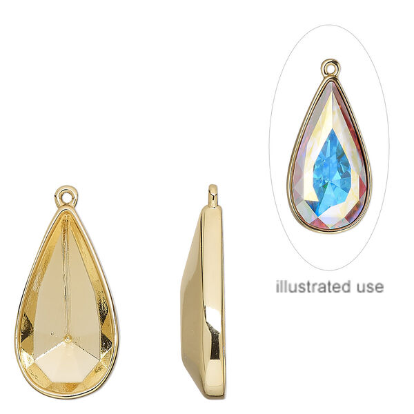 Drop, Almost Instant Jewelry®, gold-finished "pewter" (zinc-based alloy), 24x13mm teardrop with 22x11mm teardrop glue-in setting (4322). Sold individually. image number 0