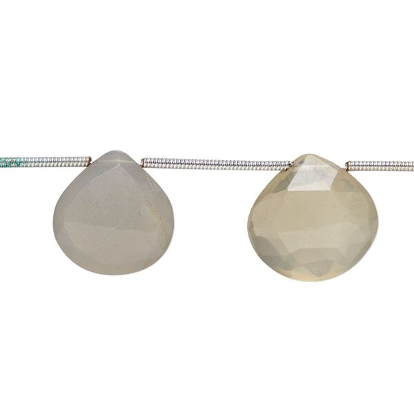 Grey moonstone 1pkg9, hand-cut top-drilled faceted puffed teardrop bead natural 12-15mm image number 0