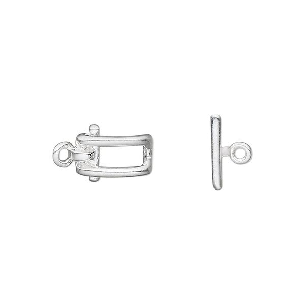 Clasp, toggle, sterling silver, 12x6mm rectangle. Sold individually. image number 0