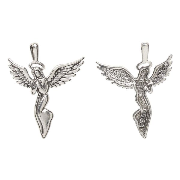 Sterling silver 1pkg1 antiqued praying angel pendant 32x25.5mm image number 0