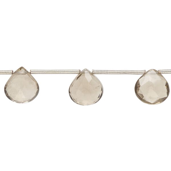 Smoky quartz 1pkg11, hand-cut top-drilled faceted puffed teardrop bead graduated 7-10mm image number 0