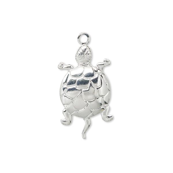 Charm, silver-plated brass, 24x14mm turtle. Sold per pkg of 10. image number 0