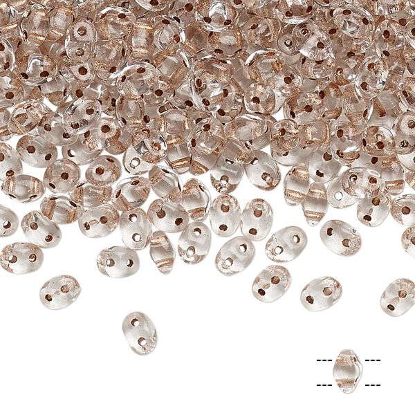 Bead, Preciosa Twin™, Pressed Twin, Czech pressed glass, transparent copper-lined clear, 5x2.5mm oval with (2) 0.7-0.8mm holes. Sold per 250-gram pkg. image number 0