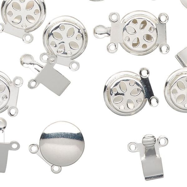 Clasp, 2-strand tab, silver-finished brass, 10mm round. Sold per pkg of 10. image number 0