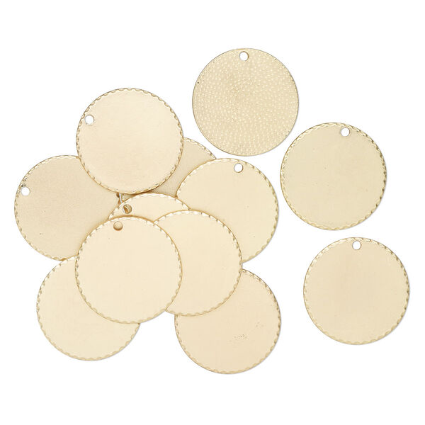 Focal, antique gold-finished "pewter" (zinc-based alloy), 32mm scalloped round. Sold per pkg of 12. image number 0