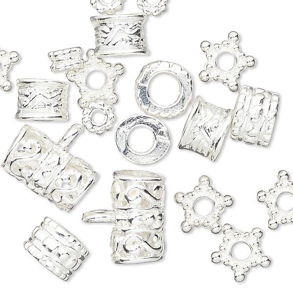 Bead, silver-finished "pewter" (zinc-based alloy), 5x3mm-13x9mm assorted shape. Sold per pkg of 20. image number 0