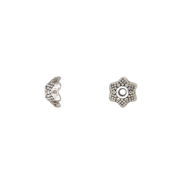 Bead cap, antique silver-finished "pewter" (zinc-based alloy), 7.5x4mm flower, fits 5-8mm round bead. Sold per pkg of 20. image number 0