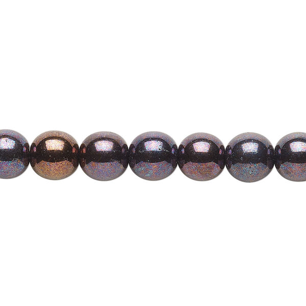 Bead, Czech glass druk, purple luster, 8mm round. Sold per 15-1/2" to 16" strand. image number 0