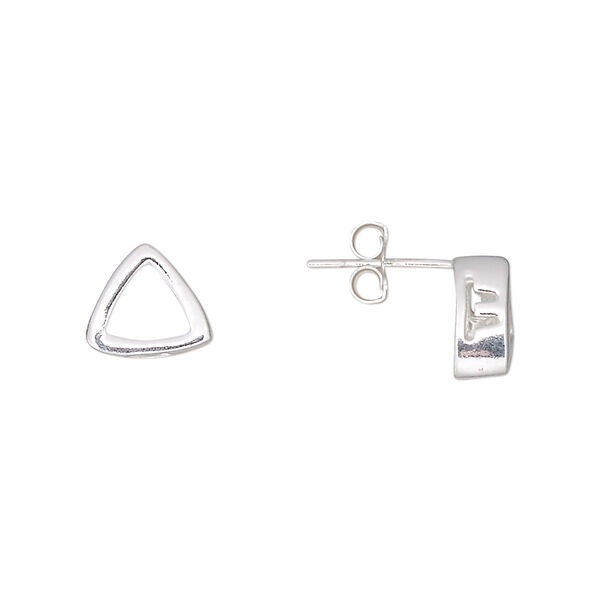 Earstud, sterling silver, 9mm smooth trillion with 6mm trillion setting. Sold per pair. image number 0