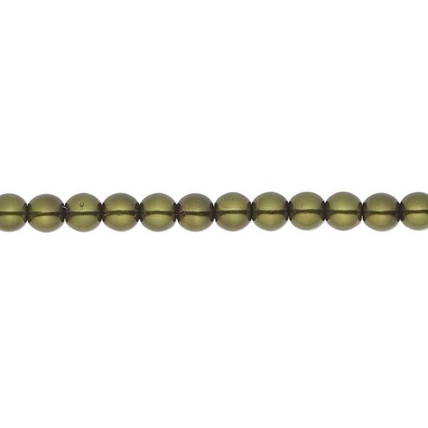 Bead, Czech glass pearl, hunter green, 4mm round. Sold per 18-inch strand, approximately 120 beads. image number 0