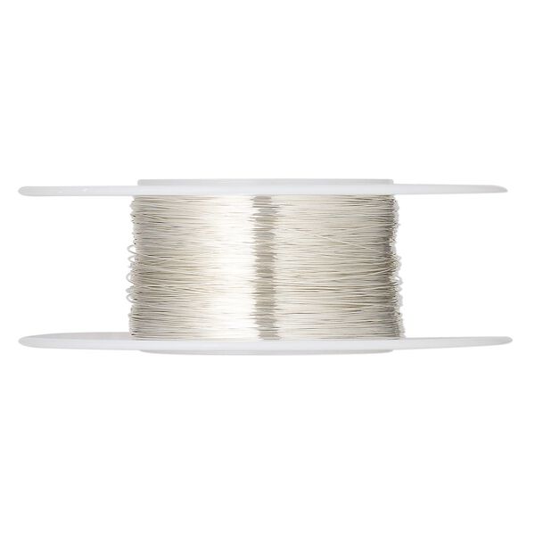 Wire, sterling silver, half-hard, round, 34 gauge. Sold per 1/4 ounce spool, approximately 131 feet. image number 0