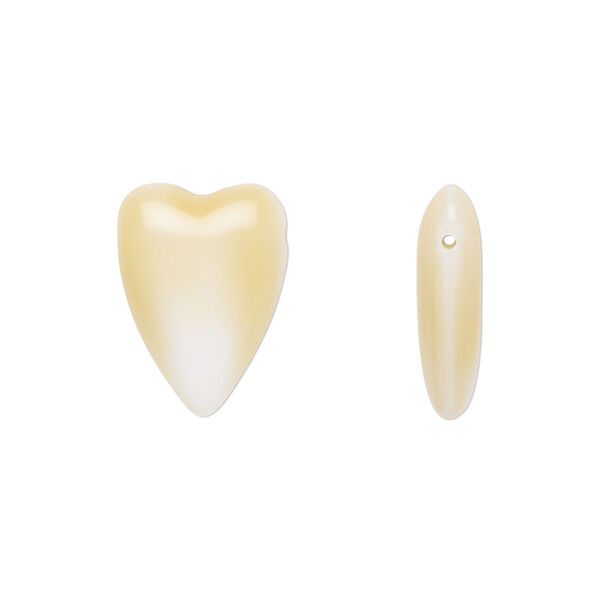 Bead, Czech pressed glass, opaque white/tan, 18x13mm heart. Sold per 15" to 16" strand. image number 0