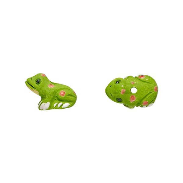 Bead, glazed ceramic, multicolored, 13x8mm hand-painted toad. Sold per pkg of 2. image number 0