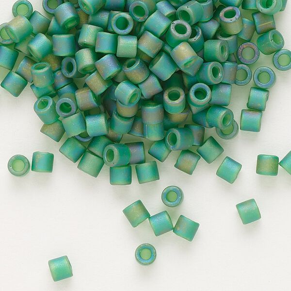 Seed bead, Delica®, glass, pkg/50g, #8 round, translucent matte rainbow green (DBL-0858). image number 0