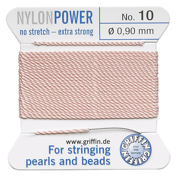 Thread, Griffin, nylon, light pink, size #10. Sold per 2-meter card (approximately 78 inches). image number 0