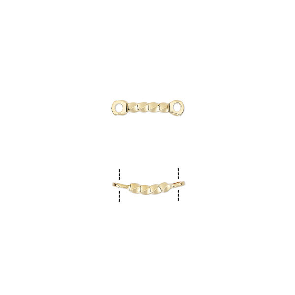 Link, gold-plated brass, 22x4mm twisted curved bar. Sold per pkg of 10. image number 0