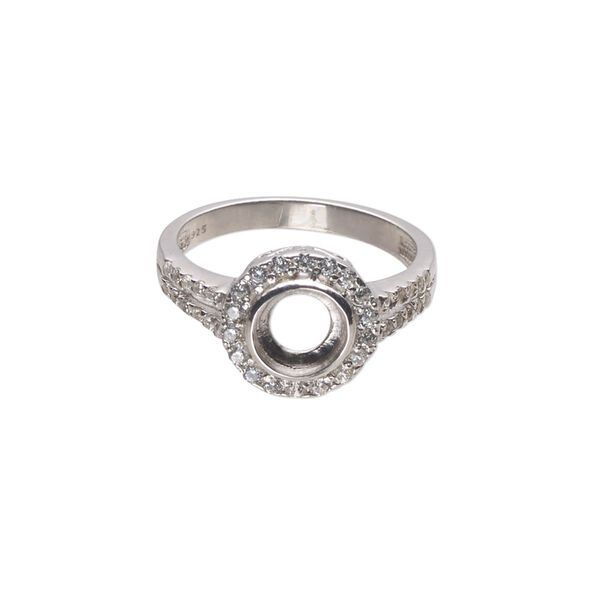 Ring, Almost Instant Jewelry®, cubic zirconia and rhodium-plated sterling silver, clear, 11mm wide with open back and SS29 or 6mm glue-in setting, size 7. Sold individually. image number 0