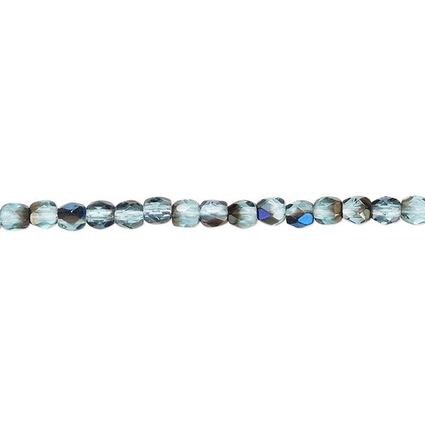 Bead, Czech fire-polished glass, teal blue iris, 3mm faceted round. Sold per 15-1/2" to 16" strand. image number 0