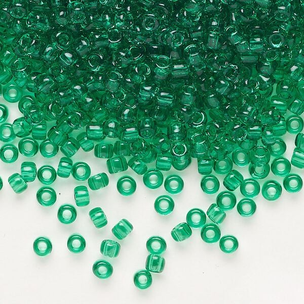 Seed bead, Dyna-Mites™, glass, transparent jade green, #8 round. Sold per 40-gram pkg. image number 0