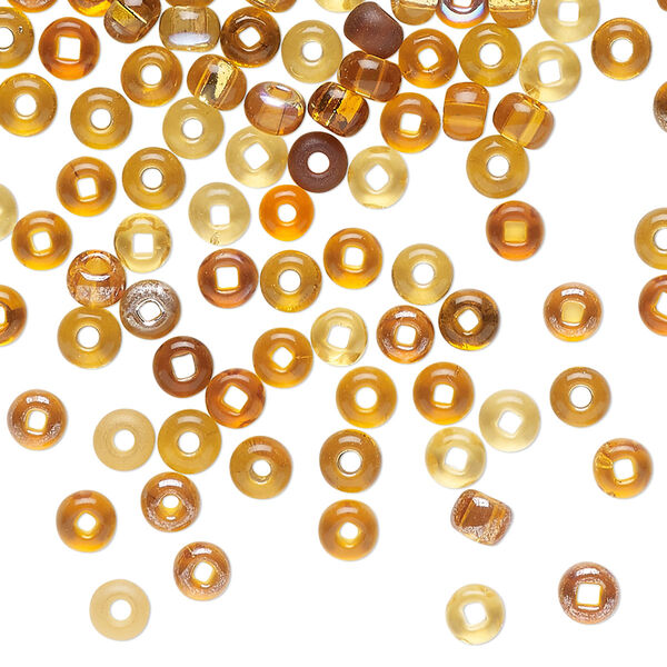 Seed bead, glass, pkg/36inch, #6 rondelle, translucent multi-yellow. image number 0