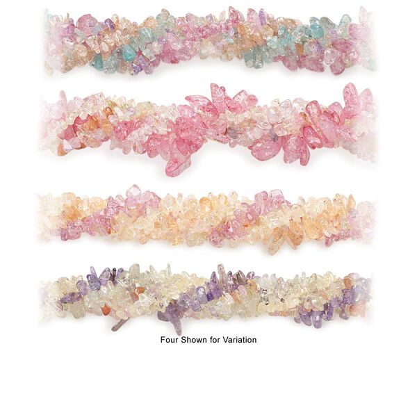 Bead mix, quartz crystal (ice flake quartz) (dyed / heated), mixed colors, medium to extra-large chip, Mohs hardness 7. Sold per (5) 15-1/2" to 16" strands. image number 0