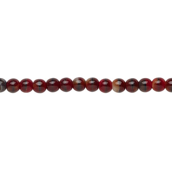 Bead, Czech glass druk, opaque red and black, 4mm round. Sold per 15-1/2" to 16" strand. image number 0