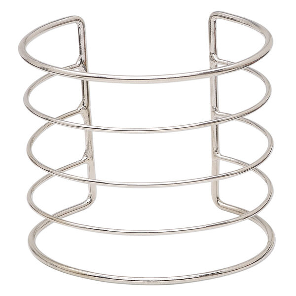 Bracelet component, cuff, imitation rhodium-plated steel, 68x60mm wide with 5 bars, 7 to 7-1/2 inches. Sold individually. image number 0