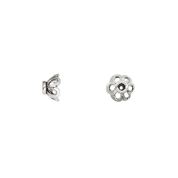 Bead cap, antiqued sterling silver, 6x4mm rondelle with cutout design, fits 5-7mm bead. Sold per pkg of 28. image number 0