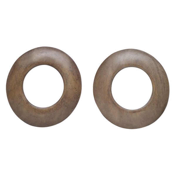 Focal, wood (dyed/waxed), grey, 61x57mm-63x59mm flat-backed oval. Sold per pkg of 2. image number 0