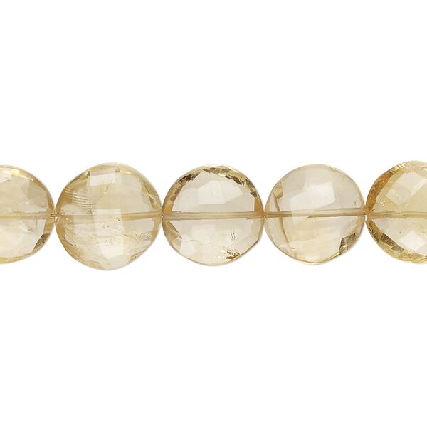 Citrine 1pkg1, hand-cut checkerboard-faceted puffed flat round bead 8 inch 10-12mm image number 0