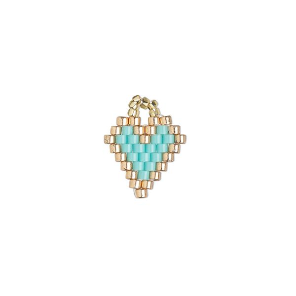 Drop, Creative Touch, glass, turquoise blue / copper / gold, 12mm double-sided heart. Sold individually. image number 0