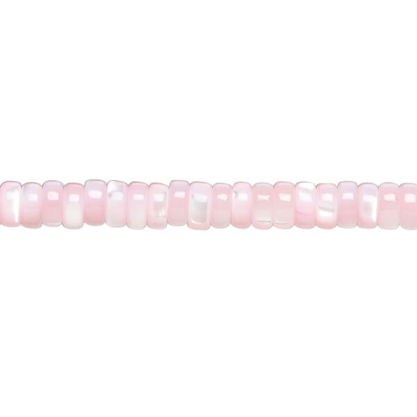 Bead, mother-of-pearl shell (dyed), pkg/16 inches, pink, 5x2mm heishi. image number 0