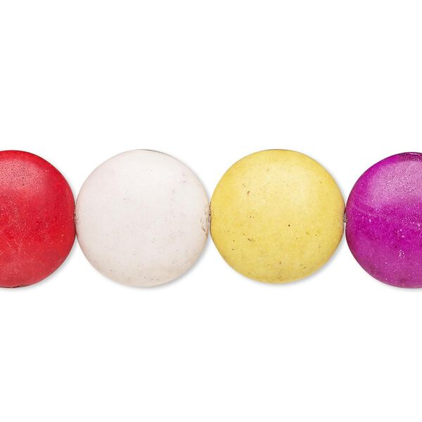Bead, "howlite" (imitation) resin. mixed colors, 14mm puffed flat round. Sold per 15-inch strand. image number 0