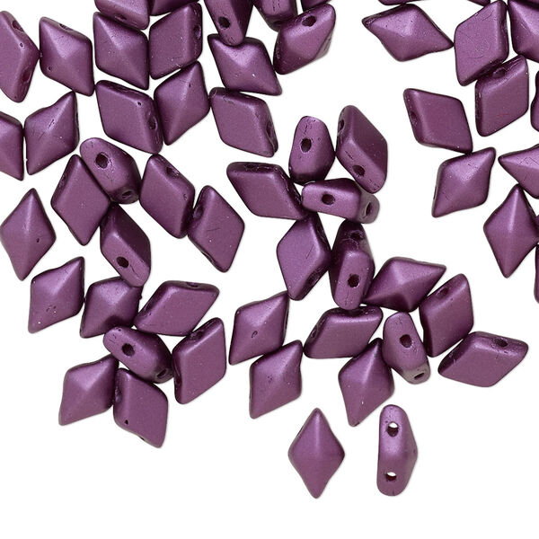 Bead, DiamonDuo™, Czech pressed glass, opaque pastel bordeaux, 8x5mm faceted diamond with flat back and (2) 0.7-0.8mm holes. Sold per 50-gram pkg, approximately 350 beads. image number 0