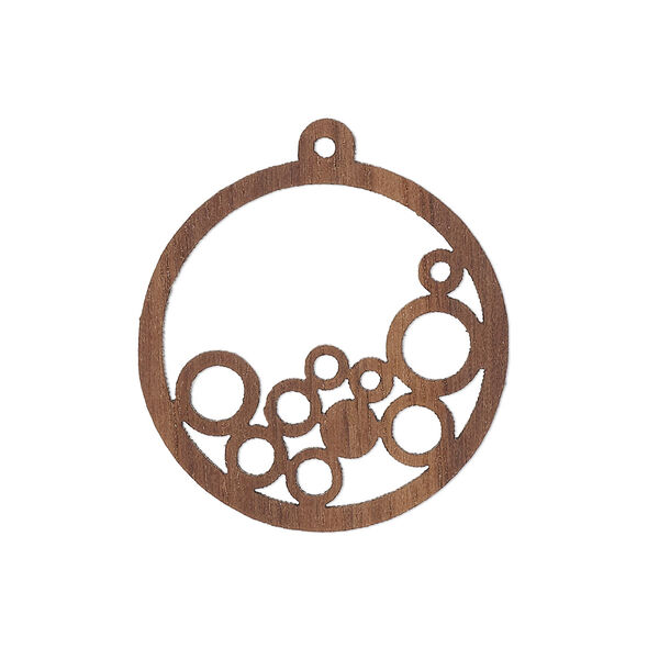 Drop, black walnut (natural), 25mm single-sided laser-cut round with cutout circles design. Sold individually. image number 0