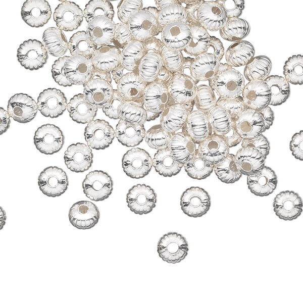Bead, silver-plated brass, 4.5x3mm corrugated saucer. Sold per pkg of 100. image number 0