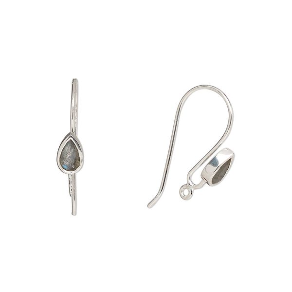Ear wire fishhook 1pkg2 sterling silver / labradorite (natural), 16mm / 6x4mm teardrop / hand-cut / closed loop, 22 gauge 1 pair image number 0